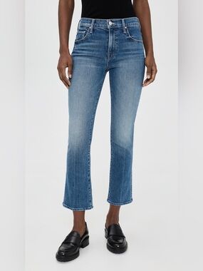 MOTHER Denim The Insider Flood High Waist Jeans Over The Top Blue 27 Petite